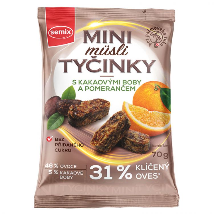 Semix Mini musli tyčinky s kakaovými bôbmi a pomarančom bez lepku 70g